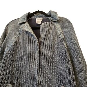 Vintage 90s Y2k PBJ Blues Zip Sweater Cardigan Womens LG Denim Blue Ramie Cotton